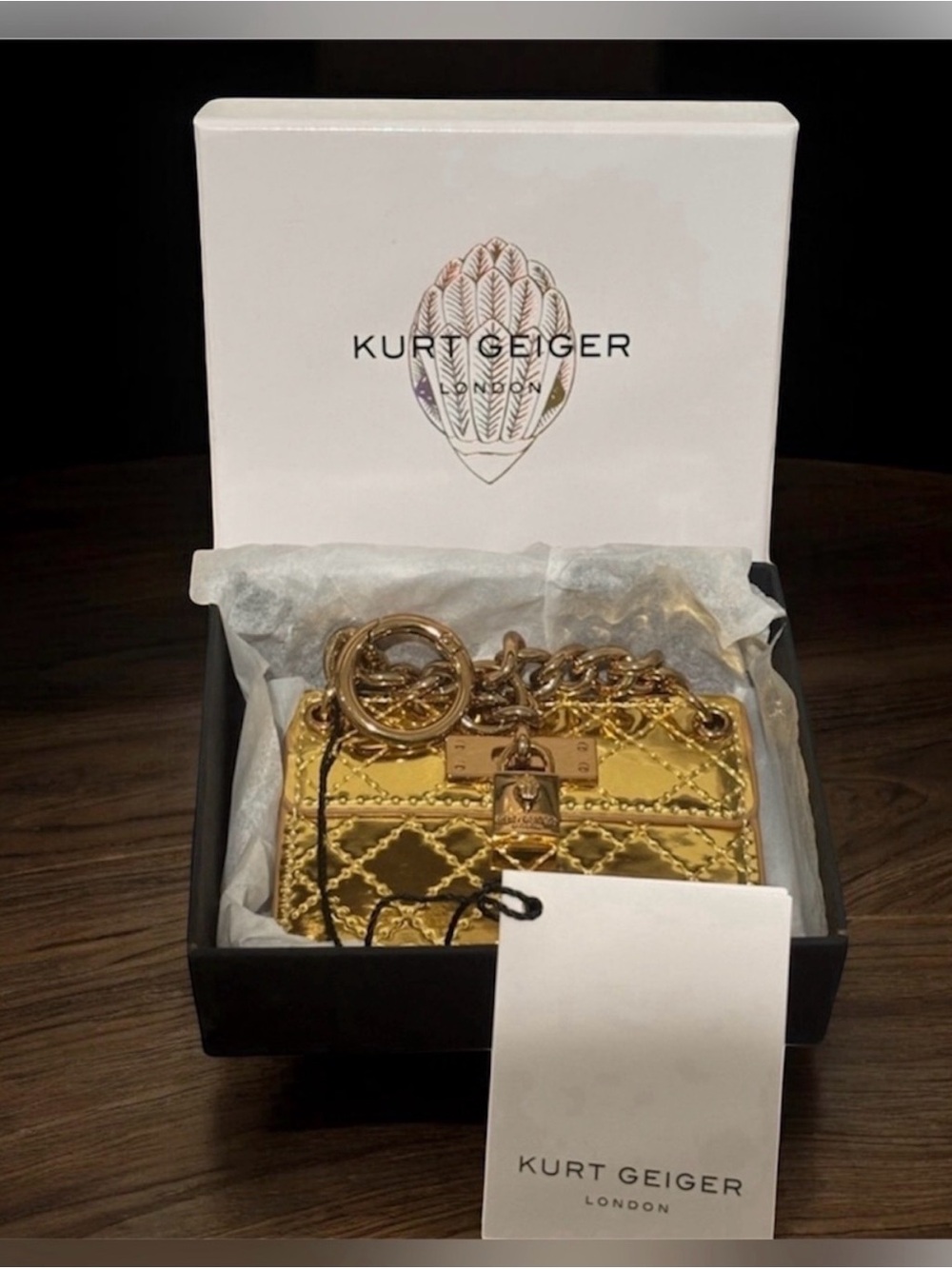 Kurt Geiger Gold Quilted Mini Chain Bag Charm